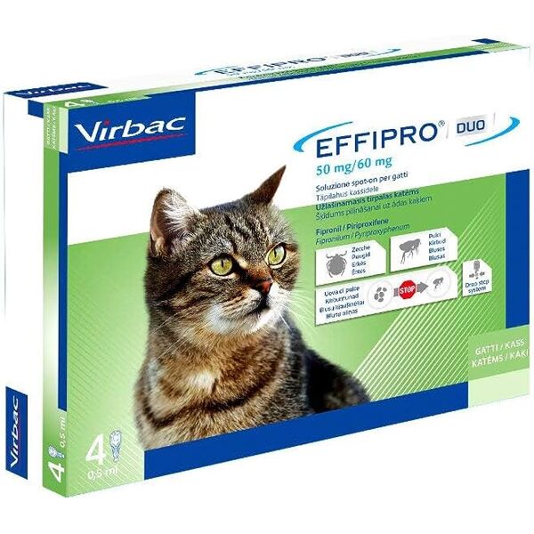 virbac srl effipro duo antiparassitario per gatti 4 pipette da 0,5ml - protezione completa per il tuo gatto