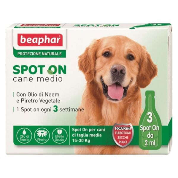 beaphar b.v. spot on antiparassitario naturale per cani media-piccola taglia 3 pipette da 2ml - protezione efficace e sicura