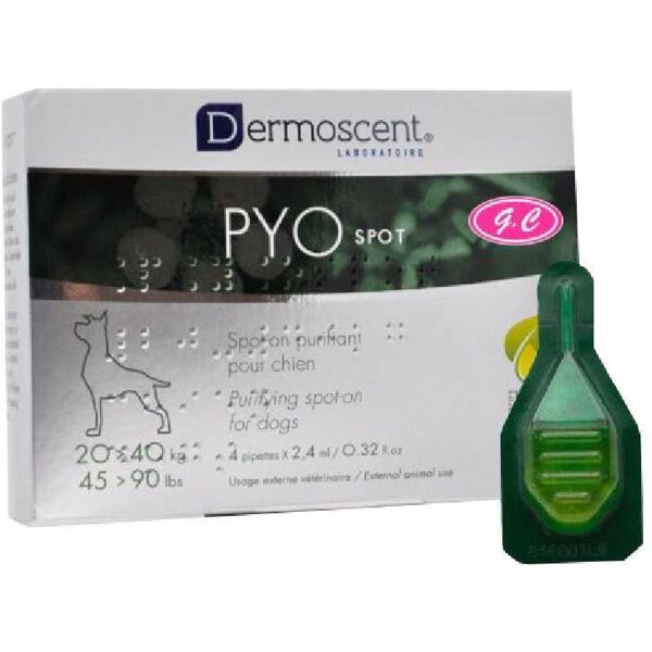 vet bros company srl pyo spot piodermite e dermatite malassezia cani 20-40kg 4 pipette da 0,6ml - trattamento per dermatite e piodermite nei cani di taglia media e grande