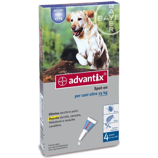 elanco italia spa advantix spot on per cani da 25 kg - marca xyz - 4 pipette da 4 ml - protezione antiparassitaria efficace