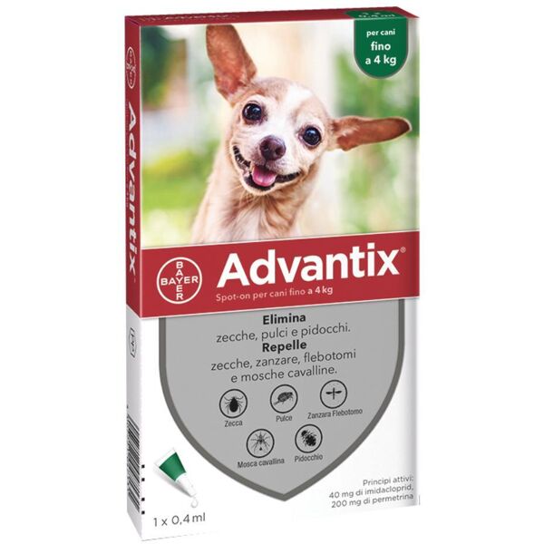 elanco italia spa advantix spot-on 1 pipetta x 0.4ml per cani da 0-4 kg - protezione antiparassitaria