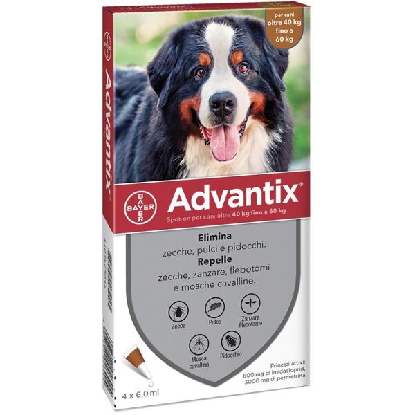 elanco italia spa advantix spot on per cani da 40-60 kg - marca xyz - 4 pipette - protezione antiparassitaria efficace