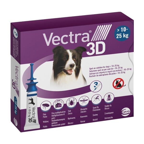 ceva salute animale spa vectra 3d soluzione spot-on per cani 10/25kg 3 pezzi - protezione efficace antiparassitaria