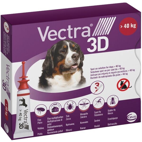 ceva salute animale spa vectra 3d soluzione spot-on per cani >40kg 3 pezzi - protezione antiparassitaria efficace