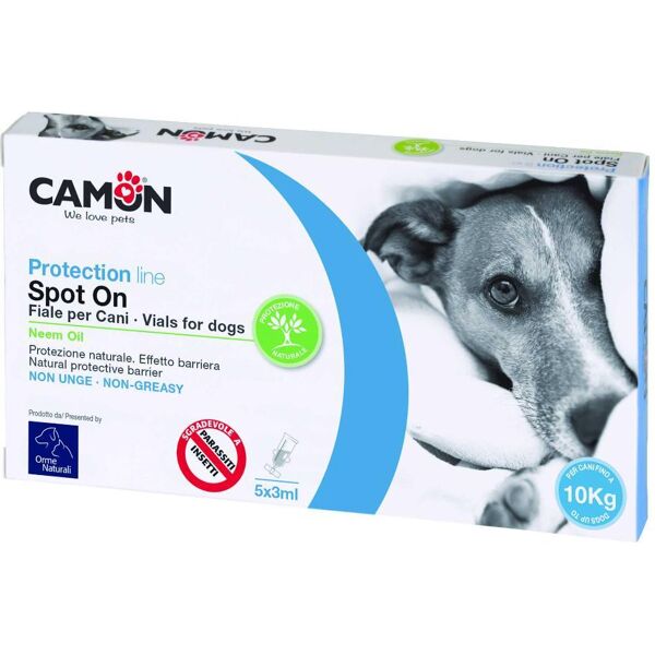 camon spa spot-on antiparassitario olio di neem per cani fino a 10kg 5 fiale da 3ml - protezione naturale contro zecche e pulci