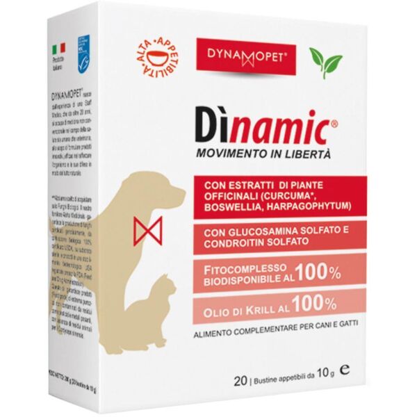 dynamopet srl dìnamic movimento in libertà alimento complementare per cani e gatti 20 bustine da 10g - sostegno articolare e muscolare per i tuoi animali