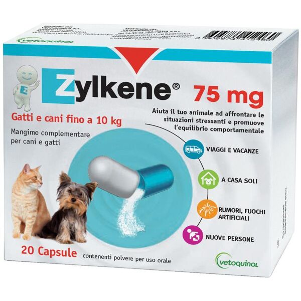 vetoquinol italia srl zylkene cani/gatti 20 capsule 75mg - integratore per la gestione dello stress