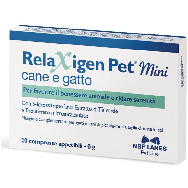 n.b.f. lanes srl relaxigen pet mini integratore rilassante per gatti e cani di taglia piccola e media 20 compresse appetibili - riduci lo stress e l'ansia nei tuoi animali domestici