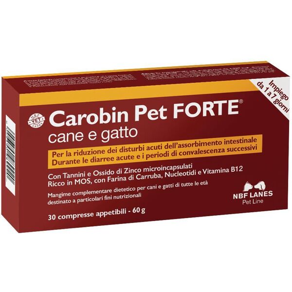 n.b.f. lanes srl carobin pet forte 30 compresse - integratore per cani e gatti durante le diarree acute