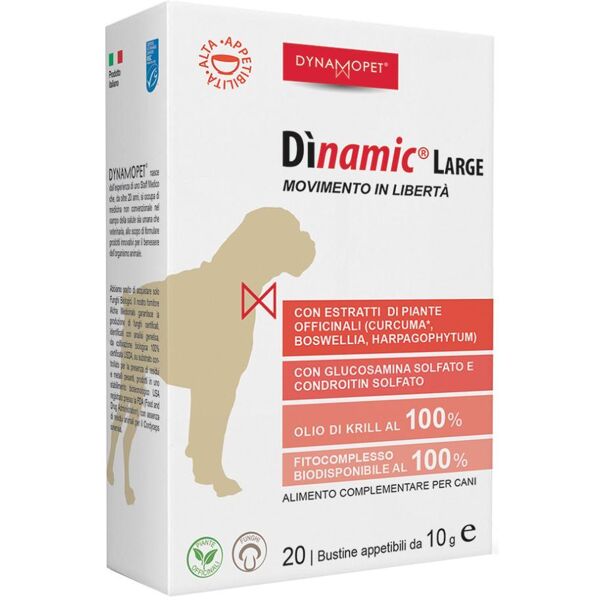 dynamopet srl dìnamic large movimento in libertà alimento complementare per cani 20 bustine da 10g - sostegno articolare e muscolare per cani di taglia grande