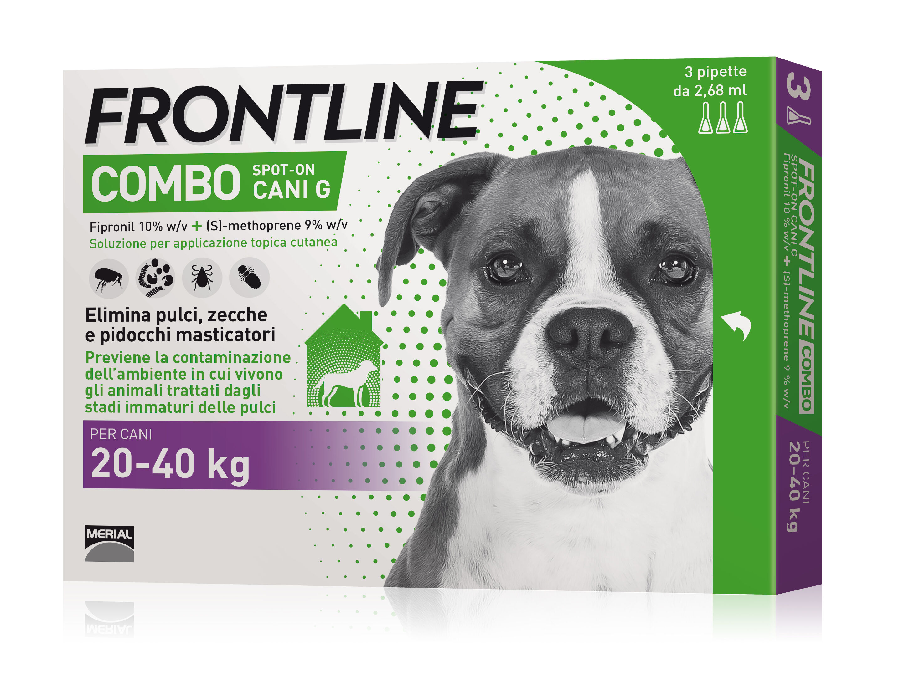 boehringer vet frontline frontline combo spot-on cani 3 pipette da 2,68ml 20-40kg - protezione antiparassitaria per cani di taglia media