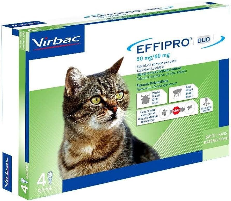 virbac srl effipro duo antiparassitario per gatti 4 pipette da 0,5ml - protezione completa per il tuo gatto