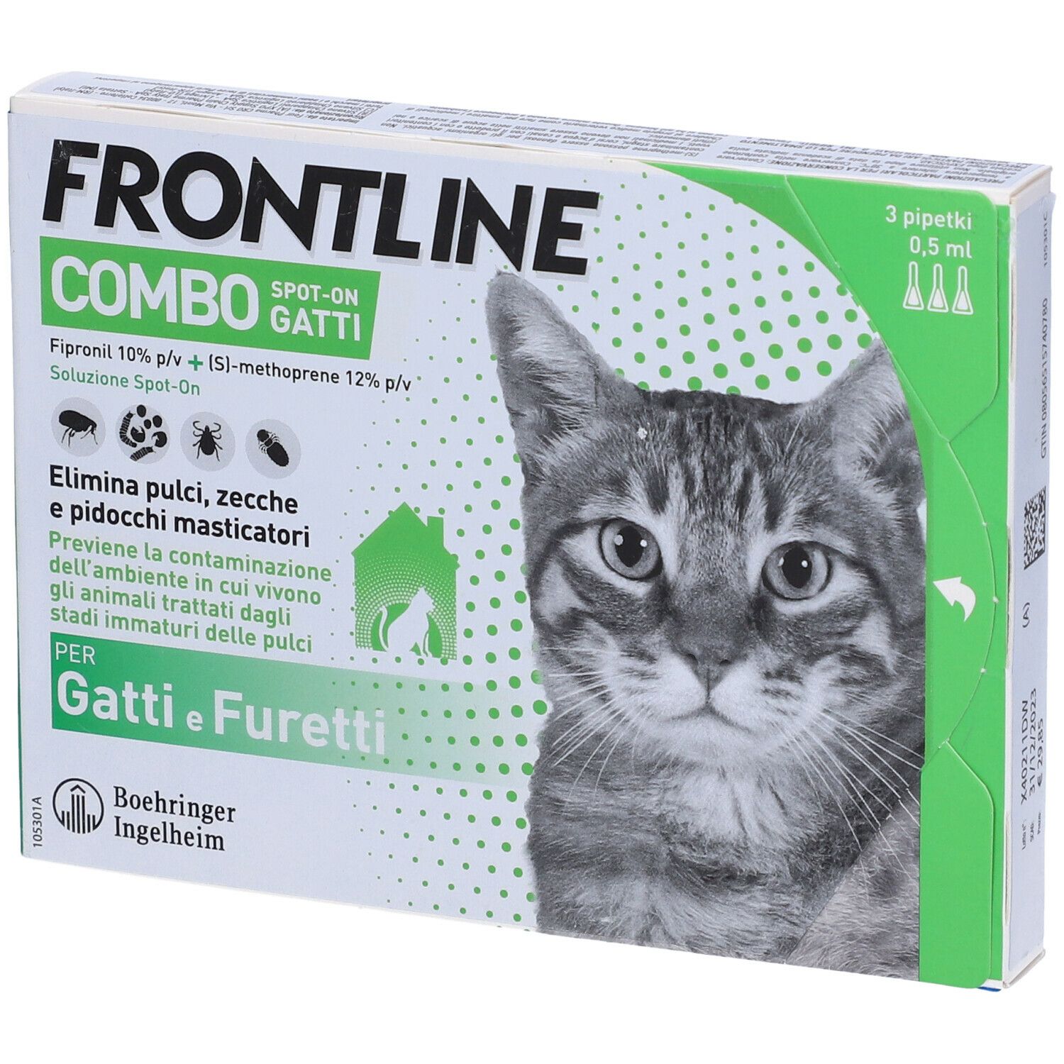 four pharma cro srl frontline combo spot-on gatti e furetti - 3 pipette da 0,5ml, protezione efficace contro zecche e pulci