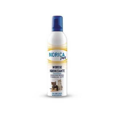 polifarma benessere srl norica pet mousse igienizzante per cani e gatti 400ml - schiuma deodorante per animali - igiene e freschezza