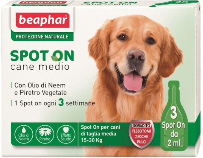 beaphar b.v. spot on antiparassitario naturale per cani media-piccola taglia 3 pipette da 2ml - protezione efficace e sicura