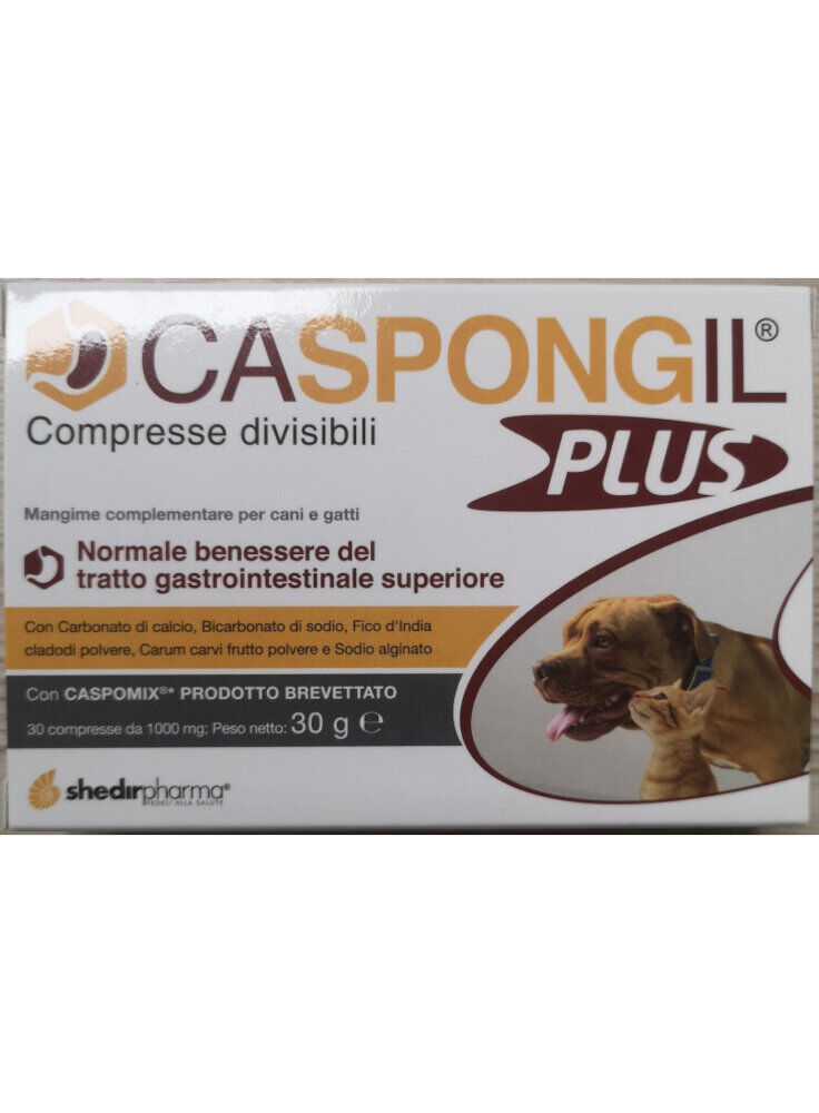 shedir pharma srl unipersonale caspongil plus benessere gastrointestinale - 30 compresse per cani e gatti - integratore per la salute digestiva