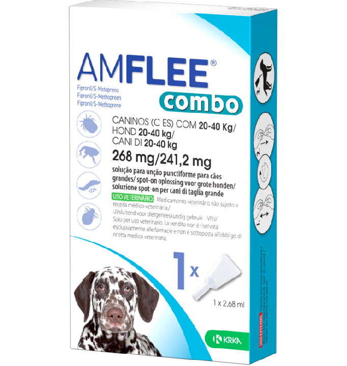 krka farmaceutici milano srl amflee combo spot-on soluzione per cani 3 pipette da 2,68ml 20-40kg - antiparassitario per cani, pulci e zecche