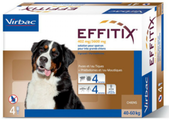 virbac s.a. (fr) effitix spot-on soluzione per cani 4 pipette da 6,60ml 40-60kg - protezione antiparassitaria per cani con 402+3600mg di efficacia