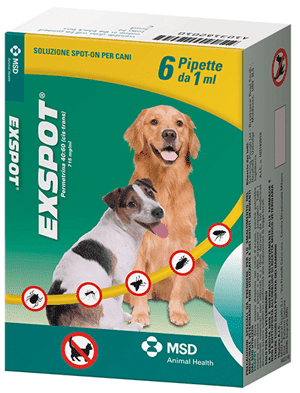 msd animal health exspot spot-on soluzione per cani 6 pipette da 1ml - antiparassitario efficiente per cani