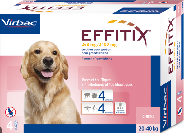 virbac s.a. (fr) effitix spot-on soluzione per cani 4 pipette da 4,40ml 20-40kg - protezione antiparassitaria per cani con 268+2400mg di efficacia