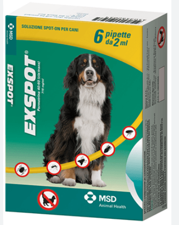 msd animal health srl exspot spot-on soluzione per cani 6 pipette da 2ml - protezione antiparassitaria efficace