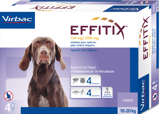 virbac s.a. (fr) effitix spot-on soluzione per cani 4 pipette da 2,20ml 10-20kg - protezione antiparassitaria per cani con 134+1200mg di efficacia