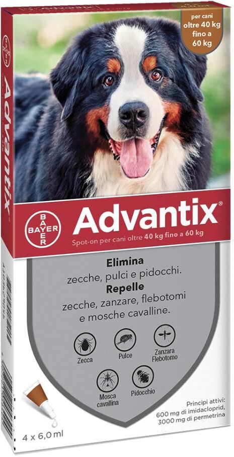 elanco italia spa advantix spot on per cani da 40-60 kg - marca xyz - 4 pipette - protezione antiparassitaria efficace