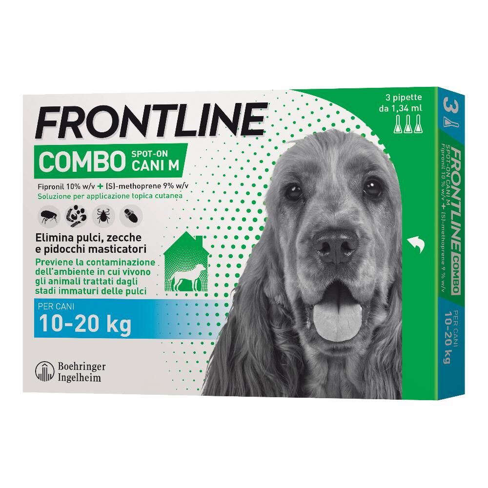 boehringer vet frontline frontline combo spot-on cani 3 pipette da 1,34ml 10-20kg - protezione efficace antiparassitaria