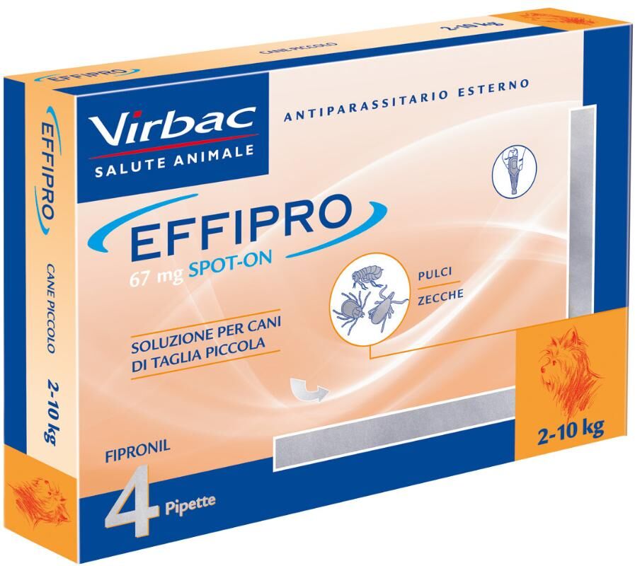 virbac srl effipro spot-on antiparassitario per cani 4 pipette da 0,67ml - protezione efficace per cani 2-10kg da pulci e zecche