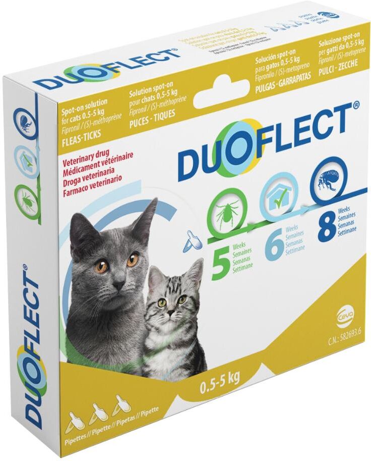 ceva salute animale spa duoflect gatti - 3 pipette da 0,4ml contro pulci e zecche per gatti da 0,5-5kg