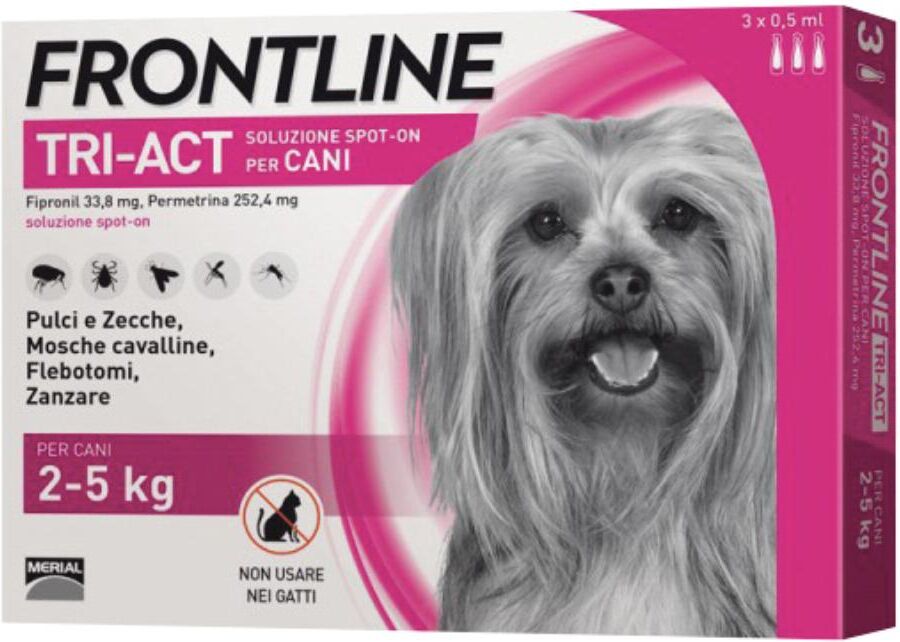 boehringer vet frontline frontline tri-act antiparassitario per cani - 3 pipette da 0,5ml, 2-5kg, protezione efficace contro zecche, pulci e zanzare