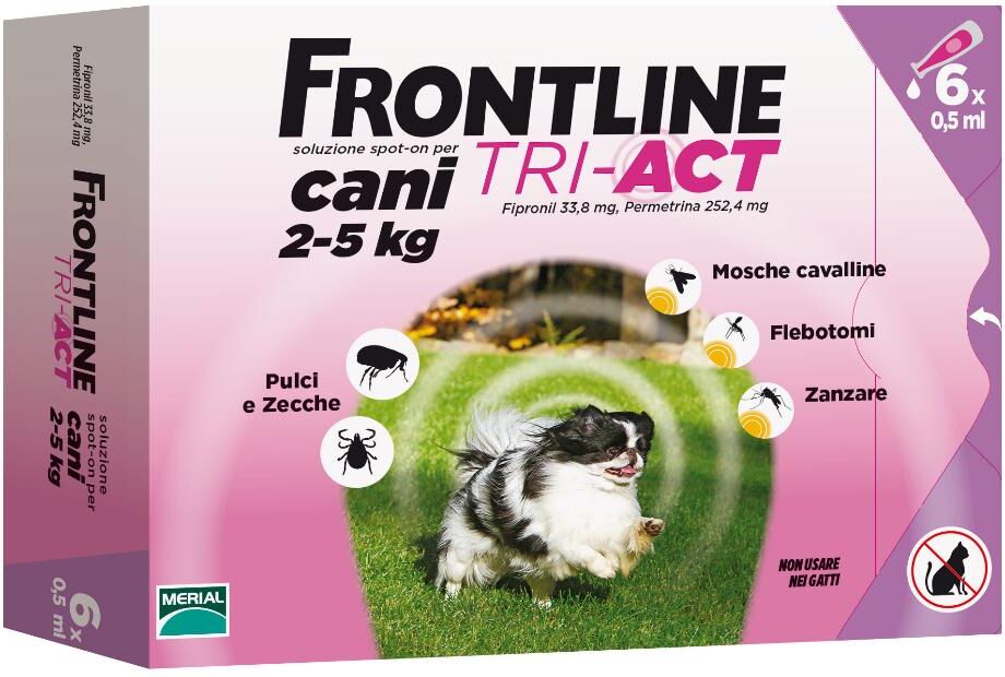 boehringer ing.anim.h.it.spa frontline tri-act antiparassitario per cani 6 pipette 0,5ml 2-5kg - protezione affidabile contro zecche, pulci e parassiti