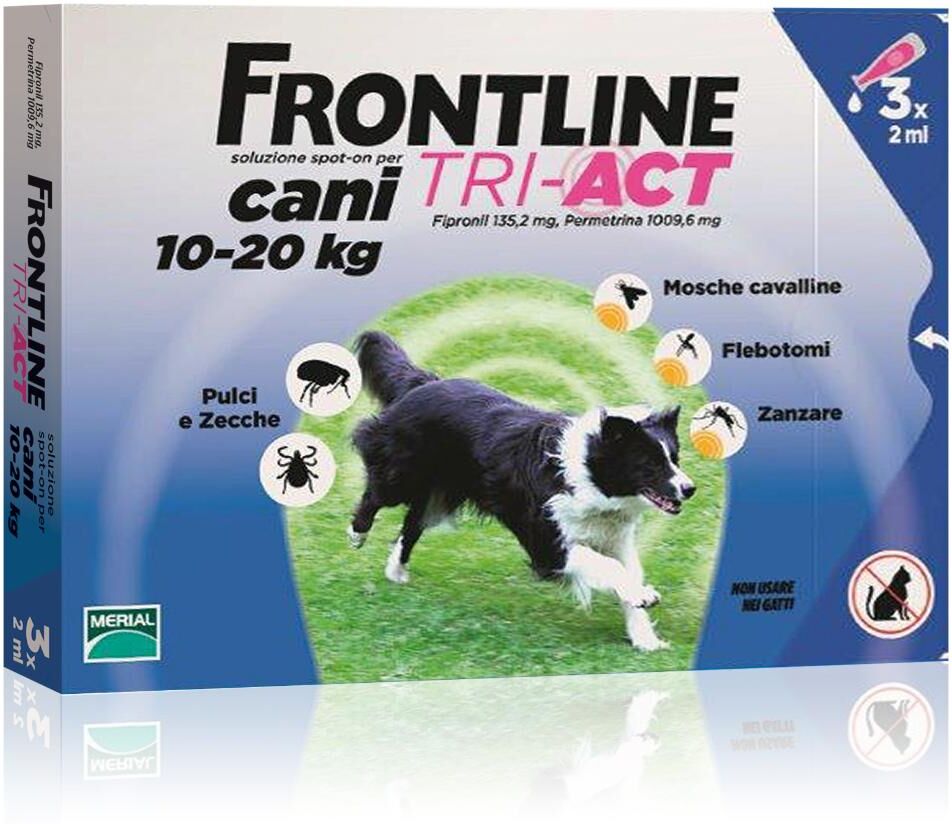 boehringer vet frontline frontline tri-act antiparassitario per cani - 3 pipette da 2ml, 10-20kg, protezione efficace contro zecche, pulci e zanzare