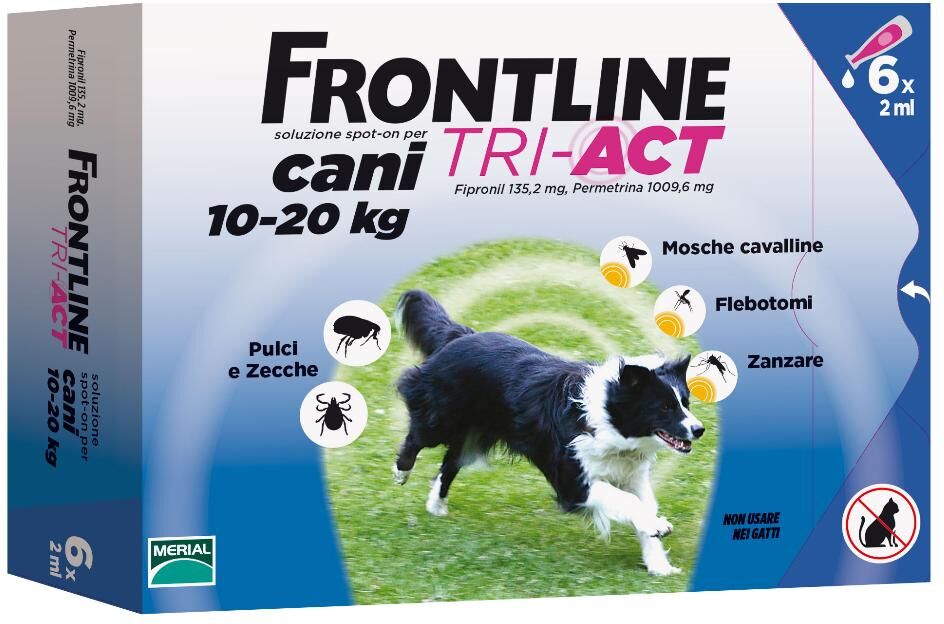 boehringer ing.anim.h.it.spa frontline tri-act antiparassitario per cani 6 pipette 2ml 10-20kg - protezione efficace contro zecche, pulci e parassiti