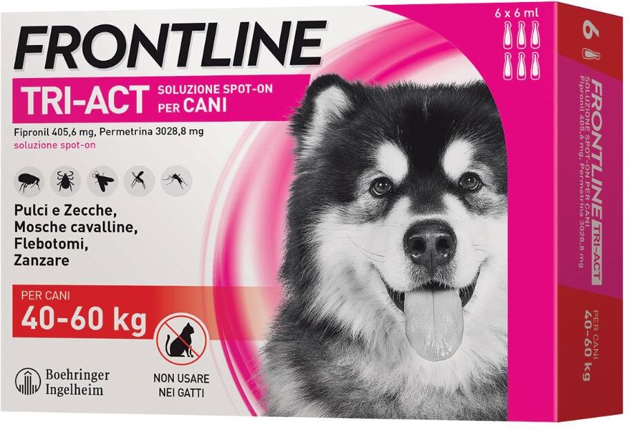 boehringer ing.anim.h.it.spa frontline tri-act antiparassitario per cani 6 pipette 6ml 40-60kg - protezione efficace da zecche, pulci e parassiti