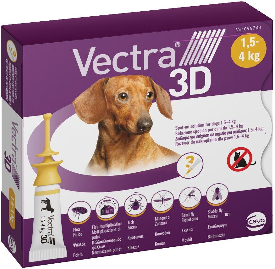 ceva salute animale spa vectra 3d soluzione spot-on per cani 1,5/4kg 3 pezzi - protezione antiparassitaria efficace