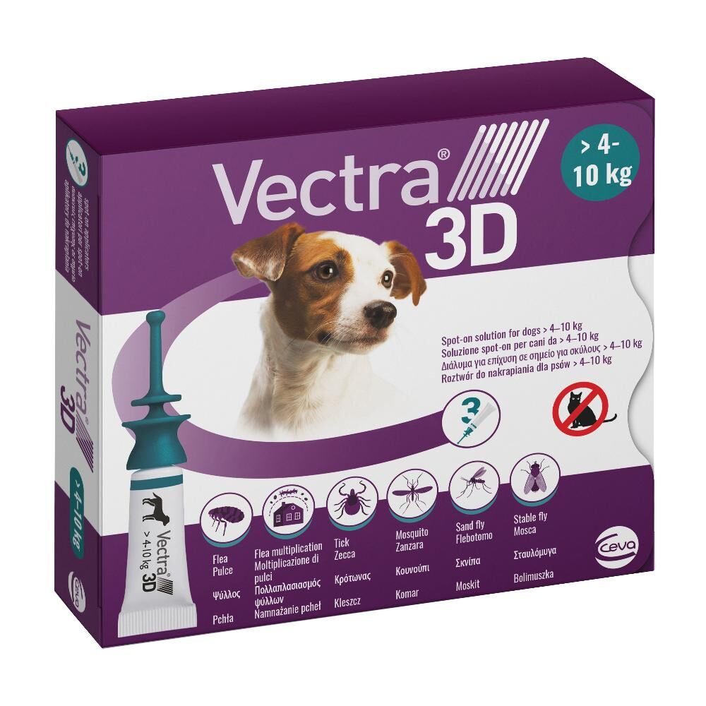 ceva salute animale spa vectra 3d soluzione spot-on per cani 4/10 kg 3 pezzi - protezione antiparassitaria efficace