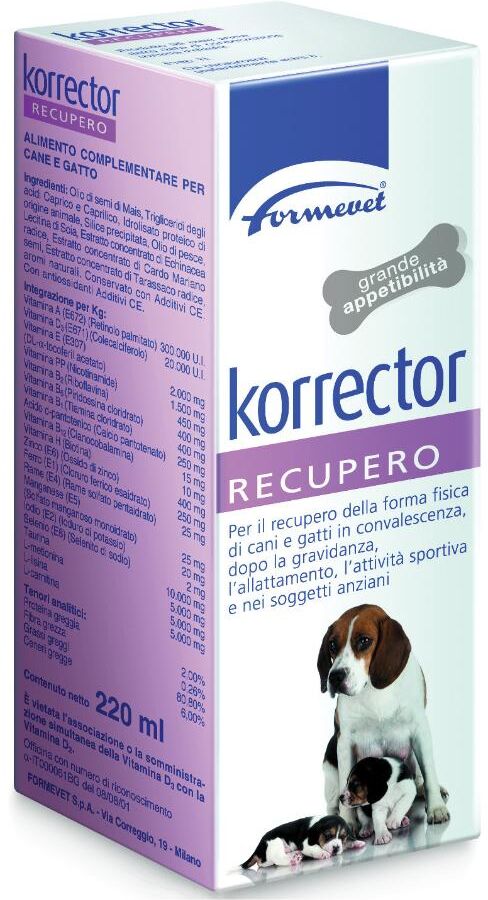 formevet srl korrector recupero mangime complementare cani/gatti 220ml - supporto nutrizionale per la ripresa