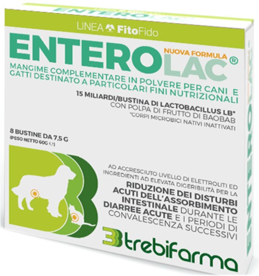 trebifarma srl enterolac mangime complementare per cani e gatti 8 bustine da 7,5g - supporto digestivo per animali domestici