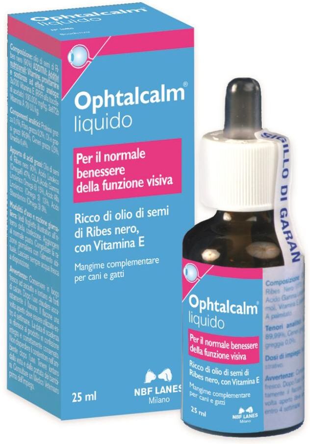 n.b.f. lanes srl ophtalcalm gocce olio 25ml con contagocce - mangime complementare per la salute oculare di cani e gatti