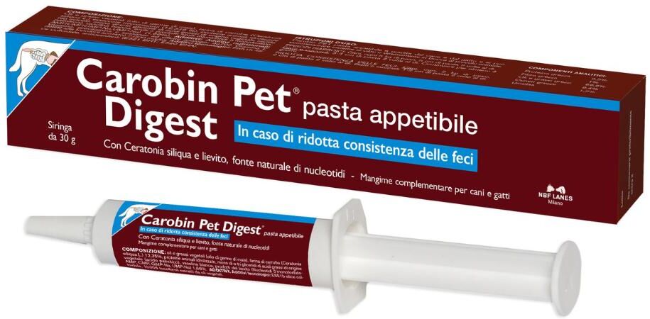 n.b.f. lanes srl carobin pet digest siringa di pasta 30g - pasta appetibile per la ridotta consistenza delle feci nei cani e gatti