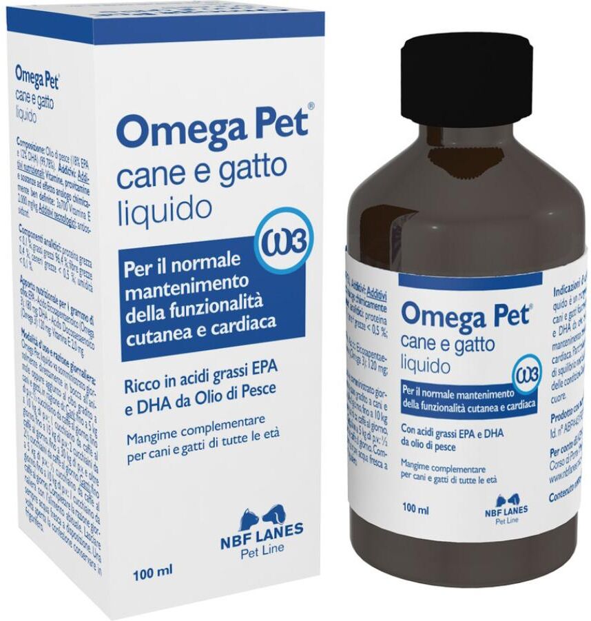 n.b.f. lanes srl omega pet gocce orali per cani e gatti 100ml - integratore per pelle e cuore