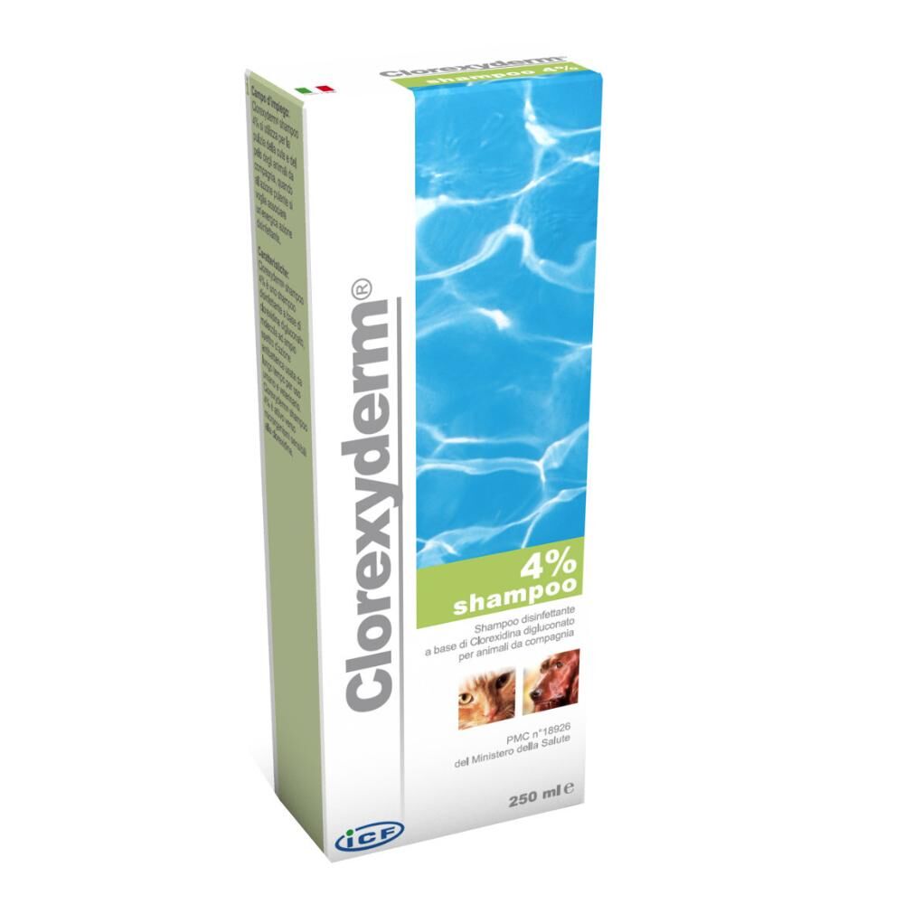 icf clorexyderm 4% shampoo disinfettante 250ml per cani e gatti