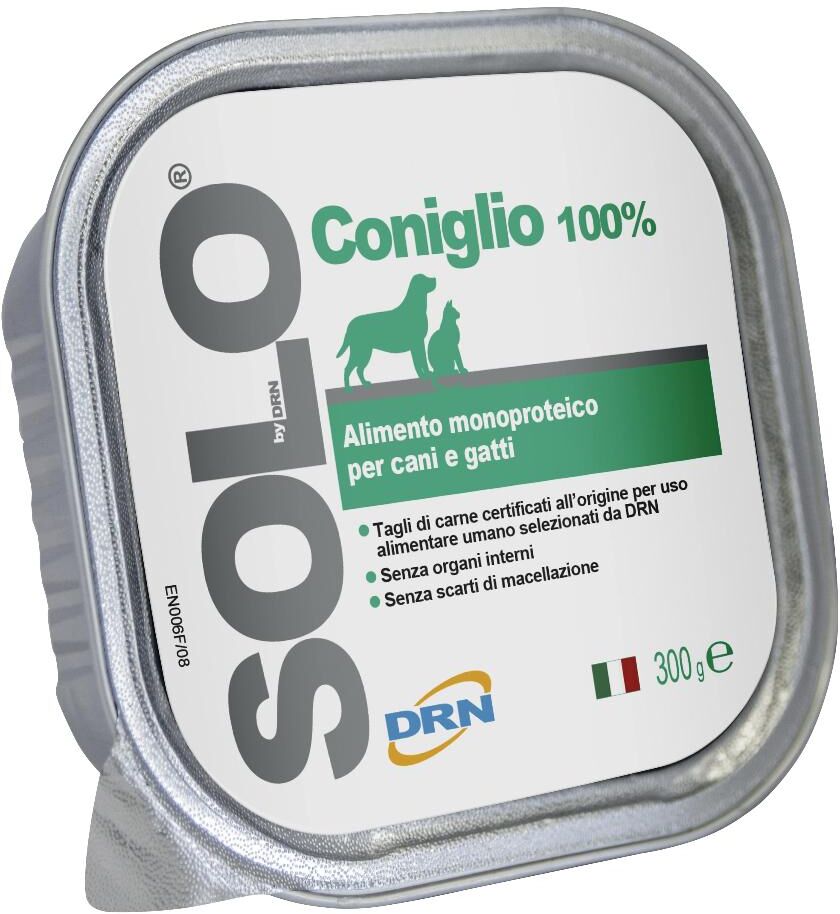 drn srl solo coniglio 100% - cani e gatti - 300g - alimento naturale per animali