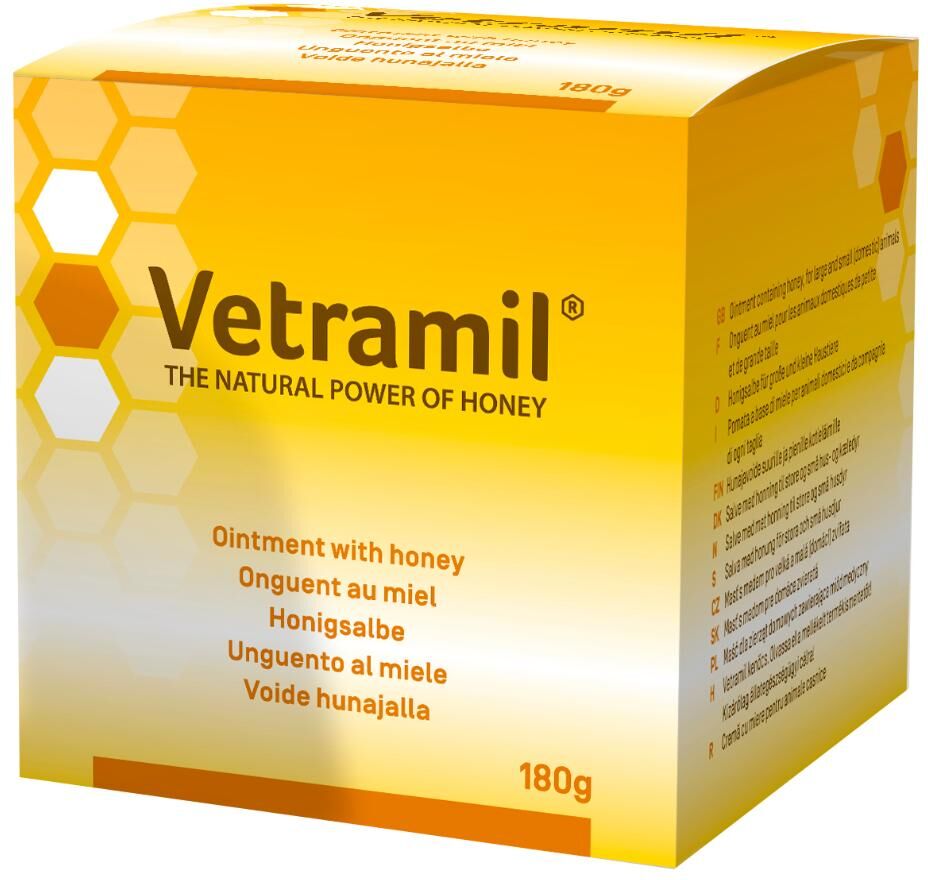 bfactory health products b.v. vetramil unguento coadiuvante per lesioni/ulcere/ferite uso veterinario 180g - crema per il trattamento di lesioni e ferite - cani e gatti