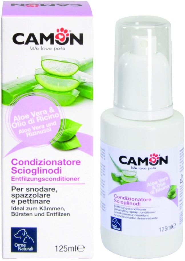 camon spa balsamo concentrato scioglinodi aloe vera e olio di ricino per cani e gatti 125ml - balsamo per la detersione e la cura del mantello degli animali domestici