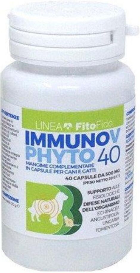 trebifarma srl immuno v phyto 40 - mangime complementare per cani e gatti - confezione da 40 capsule - supporto immunitario