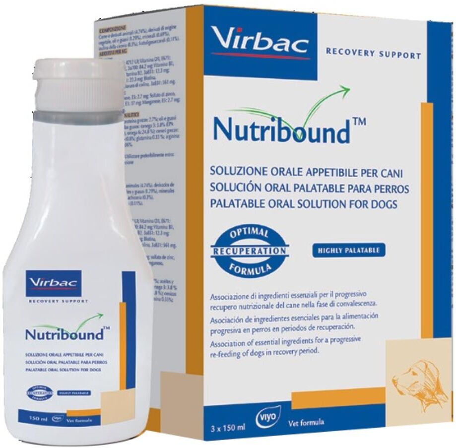 virbac srl nutribound soluzione orale appetibile per cani 3 flaconi da 150ml - integratore nutrizionale per cani malati o deboli