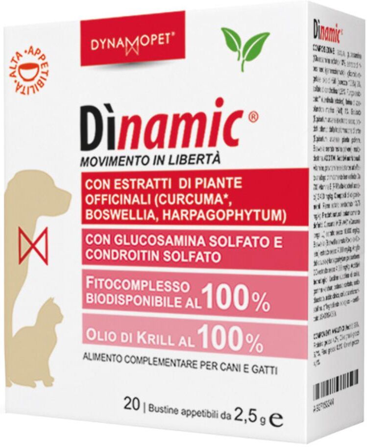 dynamopet srl dìnamic small movimento in libertà alimento complementare per cani e gatti 20 bustine da 2,5g - sostegno articolare e muscolare per animali piccoli