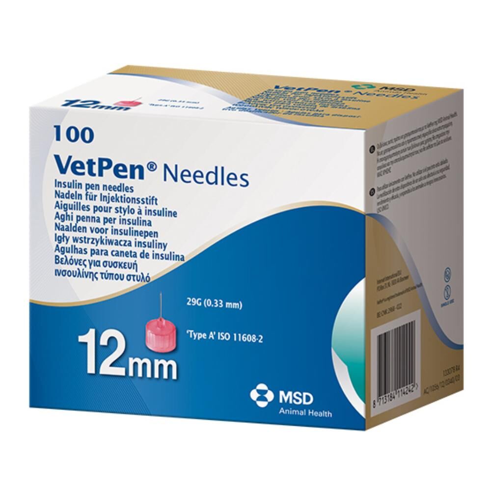 msd animal health srl vetpen aghi 29g/12mm per insulina veterinaria 100 pezzi - aghi di precisione per somministrazione insulina - cani e gatti